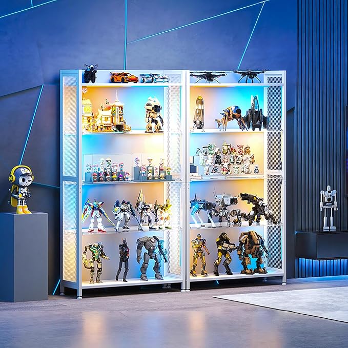 AODK Display Case with LED Lights, Display Cabinet with Glass Storage Shelves