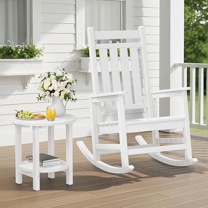 SERWALL Round Outdoor Side Table Set of 2, HDPE Small Adirondack Double End