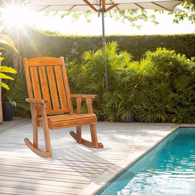 VINGLI Heavy Duty 600 LBS Outdoor Wooden Rocking Chair