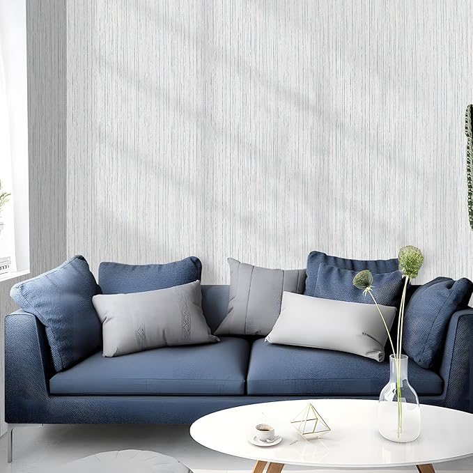Beige Grey Grasscloth Wallpaper Peel and Stick 15.74" X 472.44" Removable