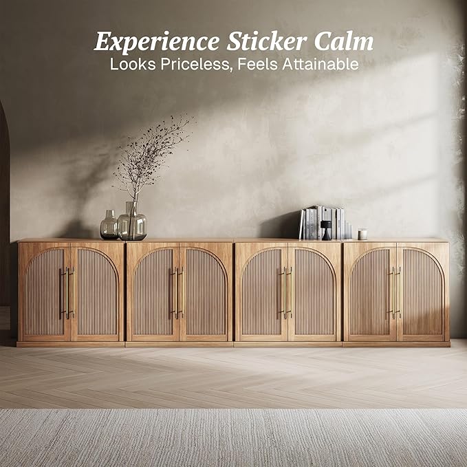 BELLEZE 3 Tier Bookshelf with Double-Arc Door