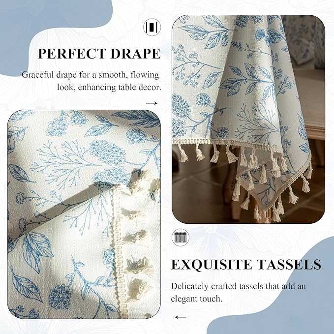 VClife Table Cloth Blue and White Table Cloth Rectangle Tablecloth Rustic