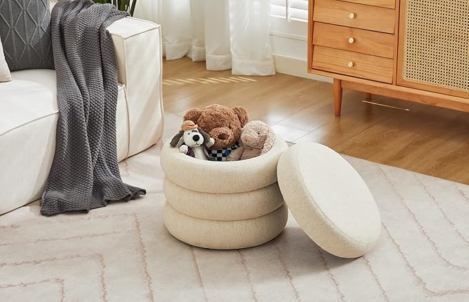 Flouki 19.5" Storage Ottoman Round, Vanity Stools
