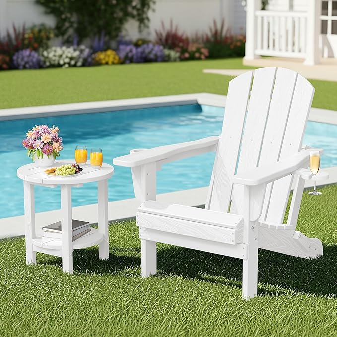 SERWALL Round Outdoor Side Table Set of 2, HDPE Small Adirondack Double End