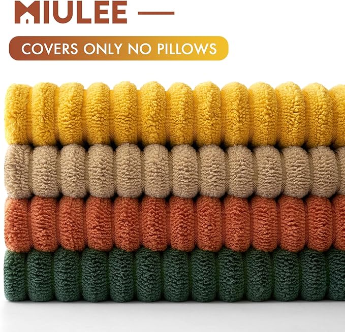 MIULEE Pack of 4 Green-Rust Corduroy Decorative Throw Pillow Covers 18x18 Inch