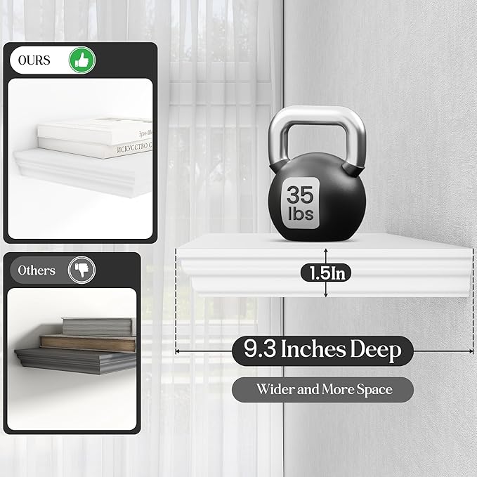 Fun Memories Floating Shelves 32 Inch Long, 9.3 Inch Deep Classic Crown Molding