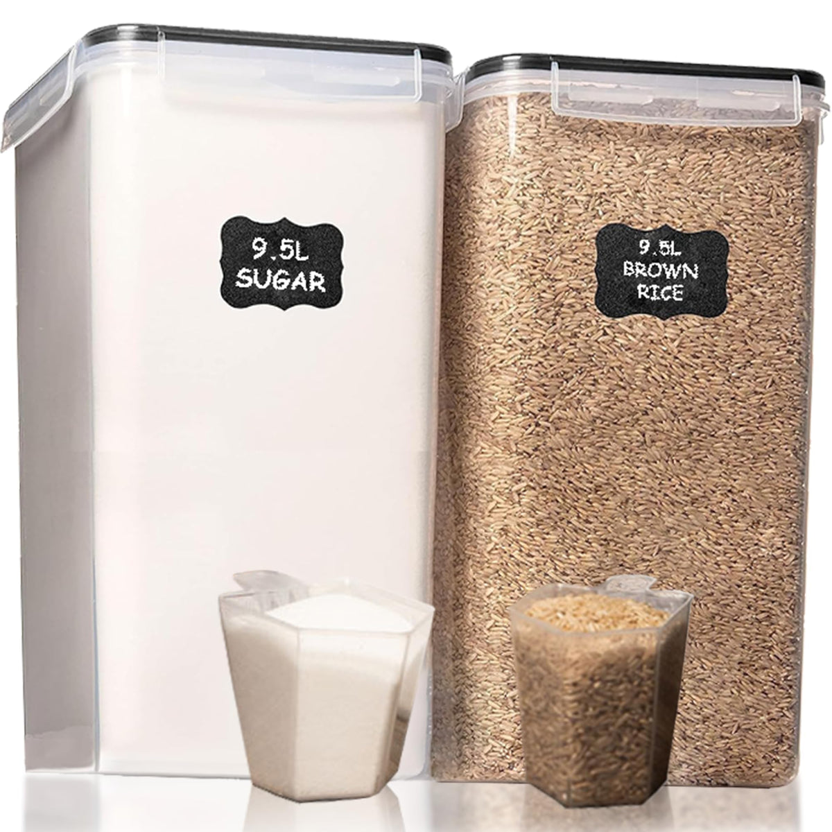 Shazo 2 PC (9.5L | 321 Oz) Extra Large Bulk Food Storage Containers with Airtight Lids for Flour, Sugar, Rice, Cereal & Pasta - Leakproof, BPA-Free Plastic Canisters for Kitchen & Pantry Organization
