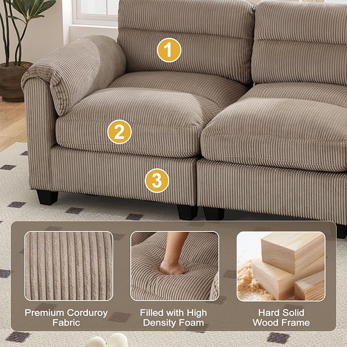 HAOMARKETS Corduroy Sofa Set, Upholstered Armchair and Loveseat