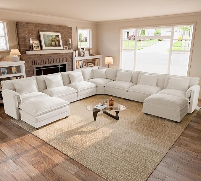 ELUCHANG 150" Oversized V-Shaped Cloud Couch Modular Sectional Sofa