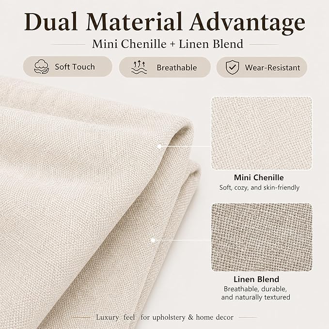 Mini Chenille Linen Blend Upholstery Fabric by the Yard, 57 Inch Wide Soft