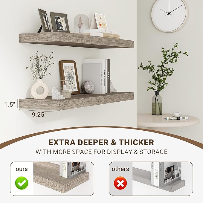 Acovy 48 Inch Floating Shelves, 3D Textured Wood Grain, Wooden Shelves