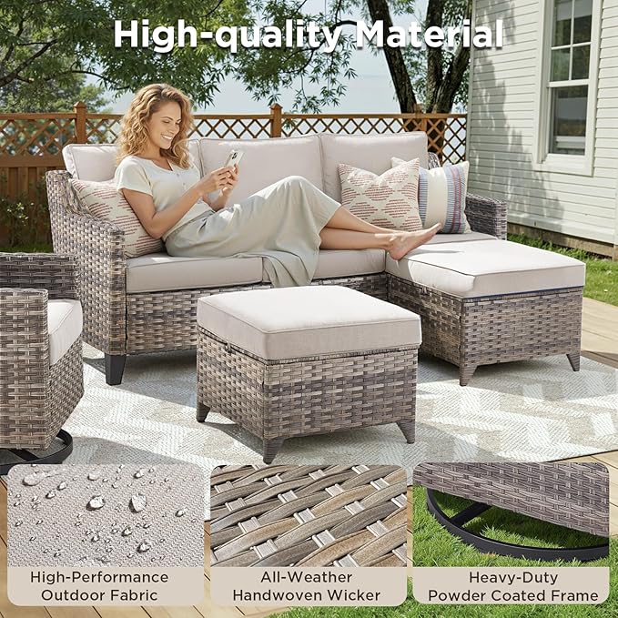 Wicker Patio Furniture Set-6 Piece High Back Outdoor Furniture Set Sectional