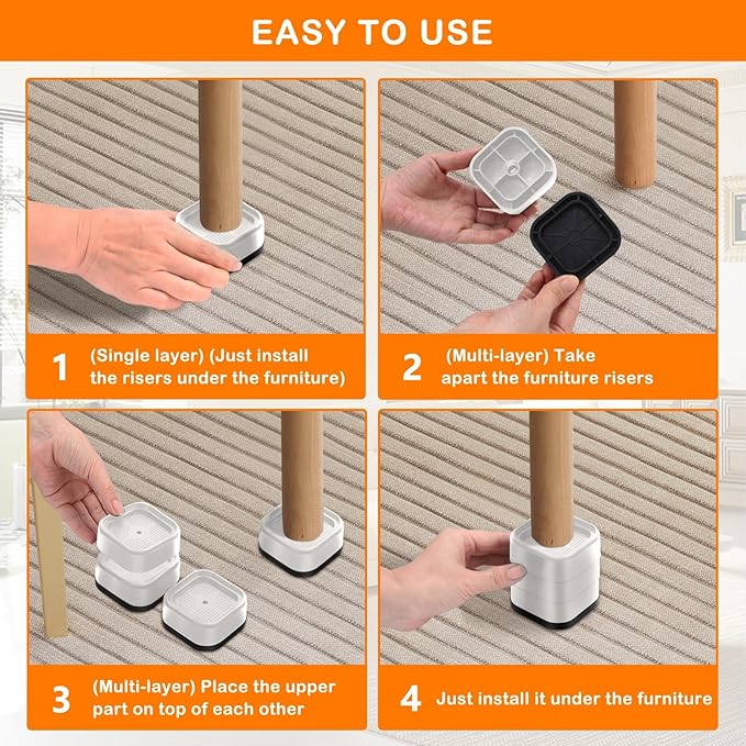 shouwuhho 9 Pack Furniture Risers Adjustable Bed Risers Heavy Duty Lifts Height