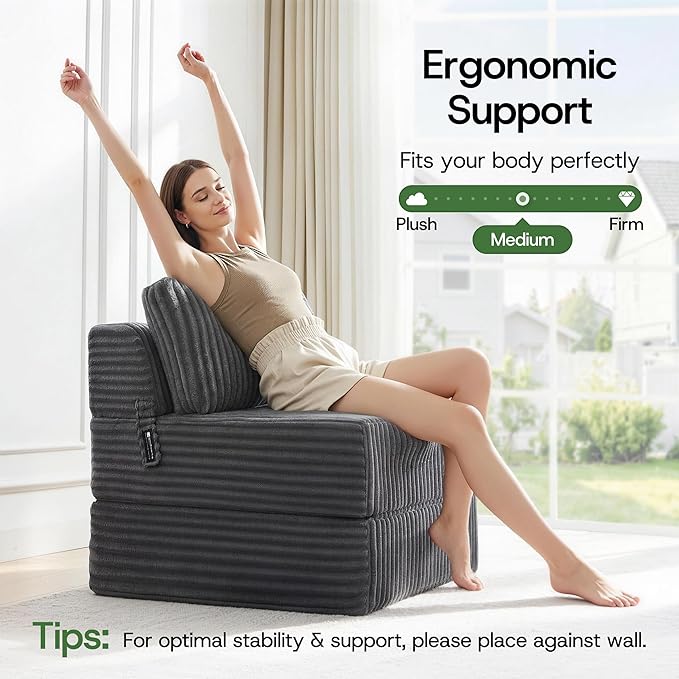 4-in-1 Folding Sofa Bed Convertible Boneless Sleeper Chair Couch Foldable