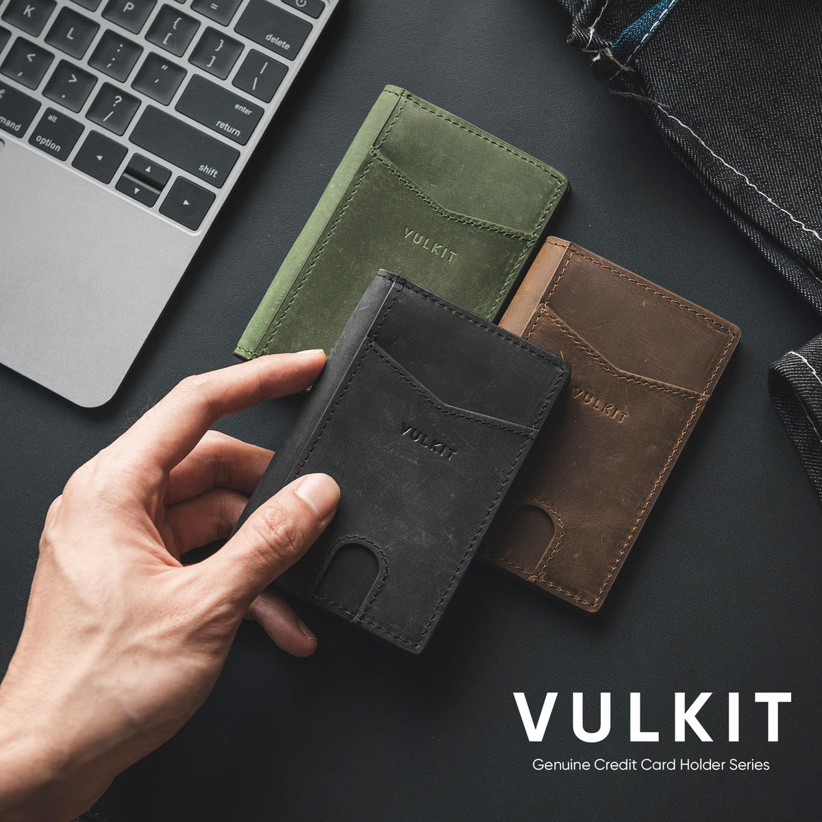VULKIT Bifold Front Pocket Slim Wallet RFID Blocking Minimalist Thin Leather Credit Card Holder Wallet for Men and Women Genuine Leather Black