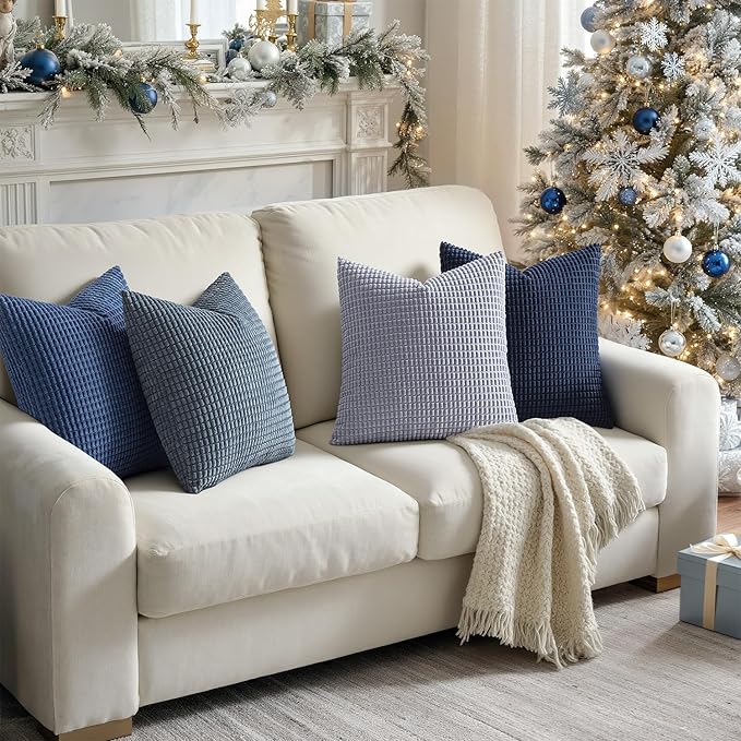 MIULEE Blue Decorative Pillow Covers 22x22 Inch Set of 4 Boho Western Farmhouse