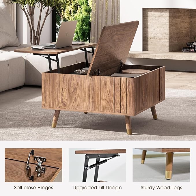 JOINICE Walnut Lift Top Coffee Table