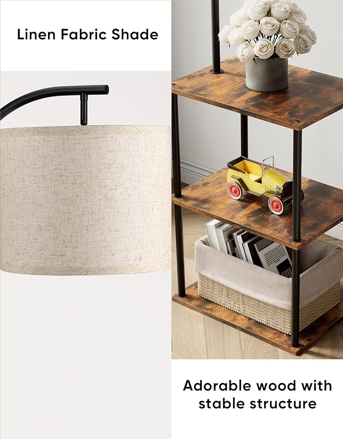 PARTPHONER Floor Lamp with Table, Night Stand with Lamp, Narrow Side Table with