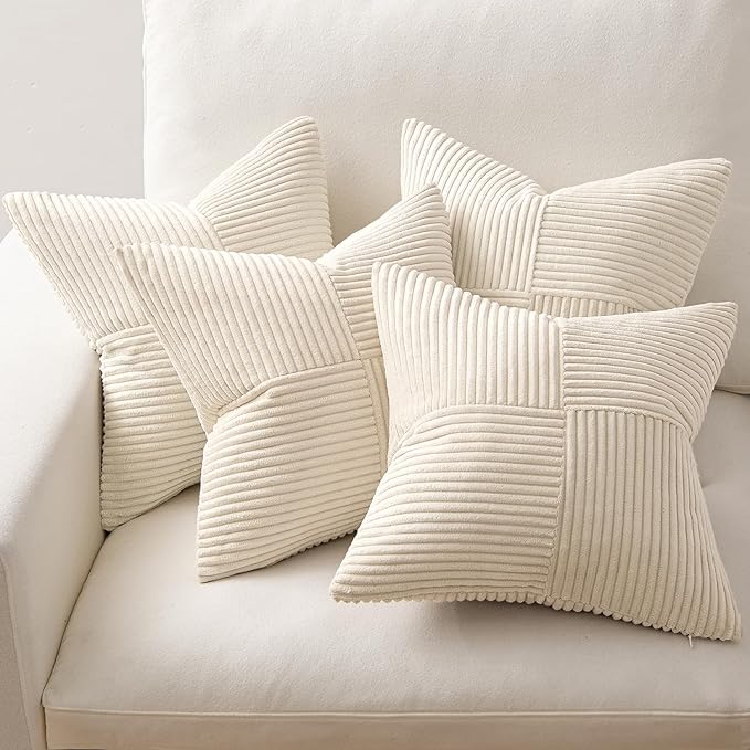MIULEE Beige Throw Pillow Covers 16x16 Inch Set of 4 Boho Patchwork Cushion