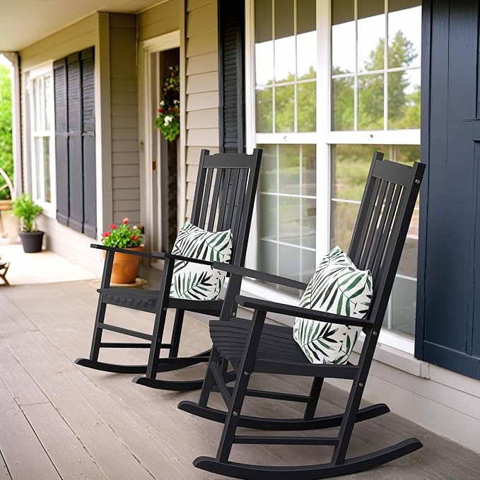Flamaker Outdoor Rocking Chair Oversized Wooden Patio Chairs