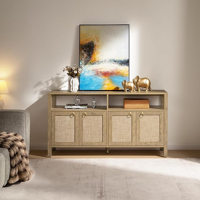 SICOTAS Rattan TV Stand for Television up to 120 Inch