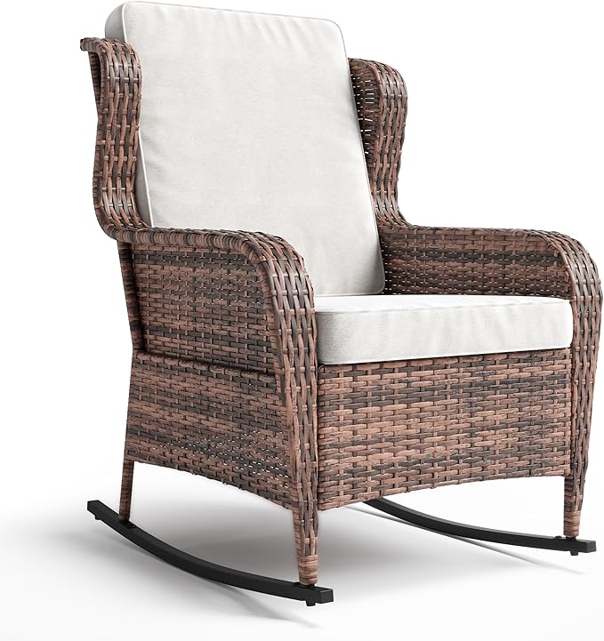 GarveeLife Single Wicker Rocking Chair, Classic Rattan Rocker