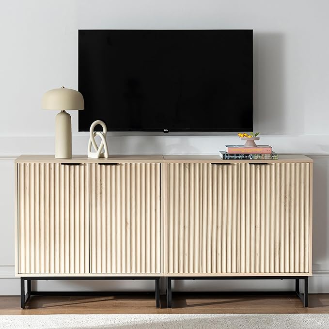 EYYTHUNG Fluted Storage Cabinet Sideboard Buffet Cabinet, Modern Accent Cabinets