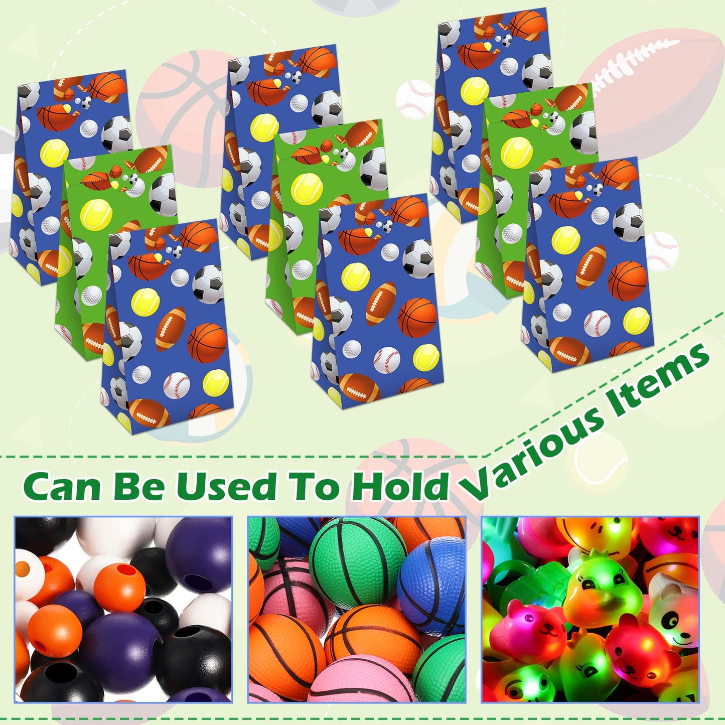 Outus 30 Pieces Paper Party Gift Bags for Sport Candy Goodie Bags Soccer Baseball Football Basketball Themed Design for Birthday Sport Party Favor Supplies Decorations, 9.45 x 5.12 x 3.15 Inches