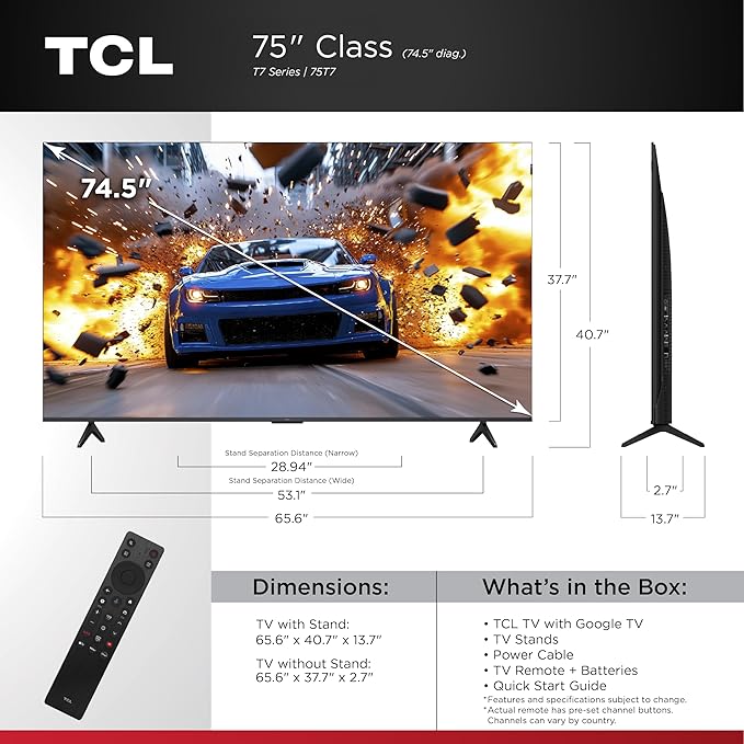 TCL Amazon Exclusive 75 Inch Class T7 Series | 4K QLED HDR Lag-Free Smart