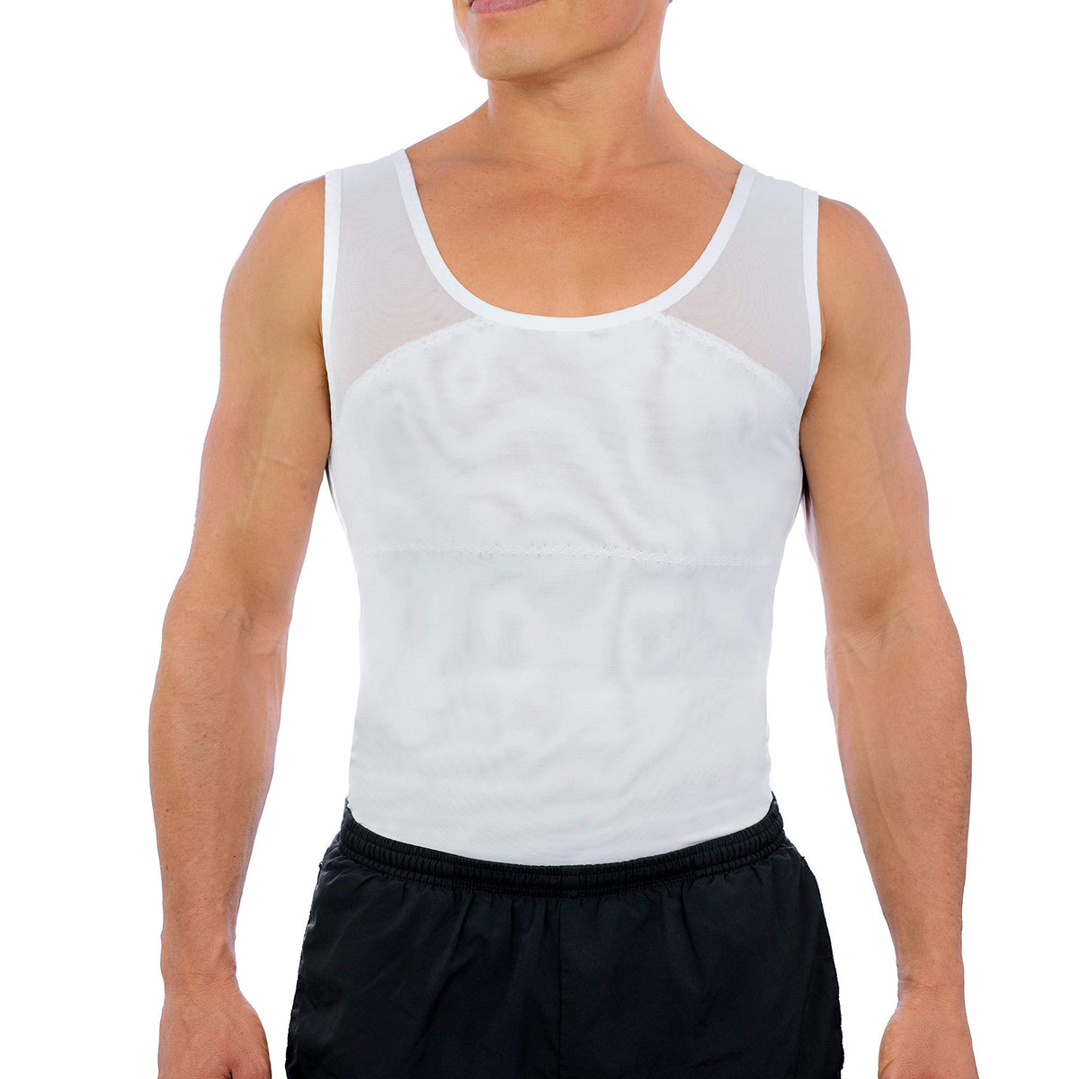 Esteem Apparel Original Men's Chest Compression Shirt to Hide Gynecomastia Slimming Shapewear (White, Large)