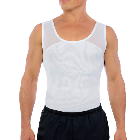 Esteem Apparel Original Men's Chest Compression Shirt to Hide Gynecomastia Slimming Shapewear (White, Large)