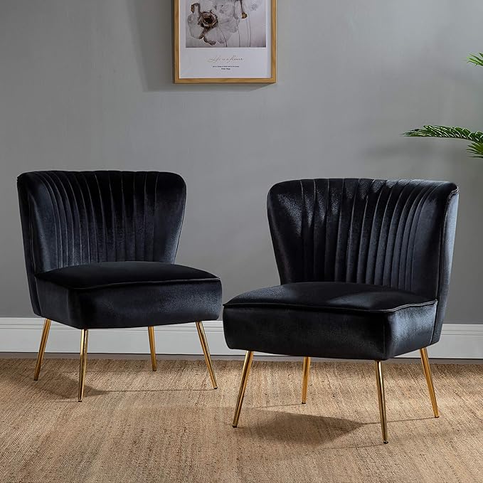 HULALA Home Velvet Accent Chair Set of 2, Modern Armless Upholstered Side Chair