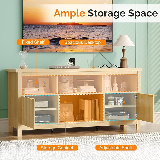 VINGLI 58" Fluted TV Stand for TVs up to 70", Modern TV Stand