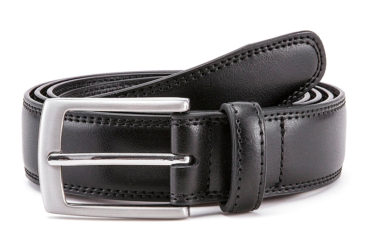 MILORDE Black Leather Belt, Fashion & Classic Design for Dress and Causal (Size 36 (Waist 34), Basic Black)