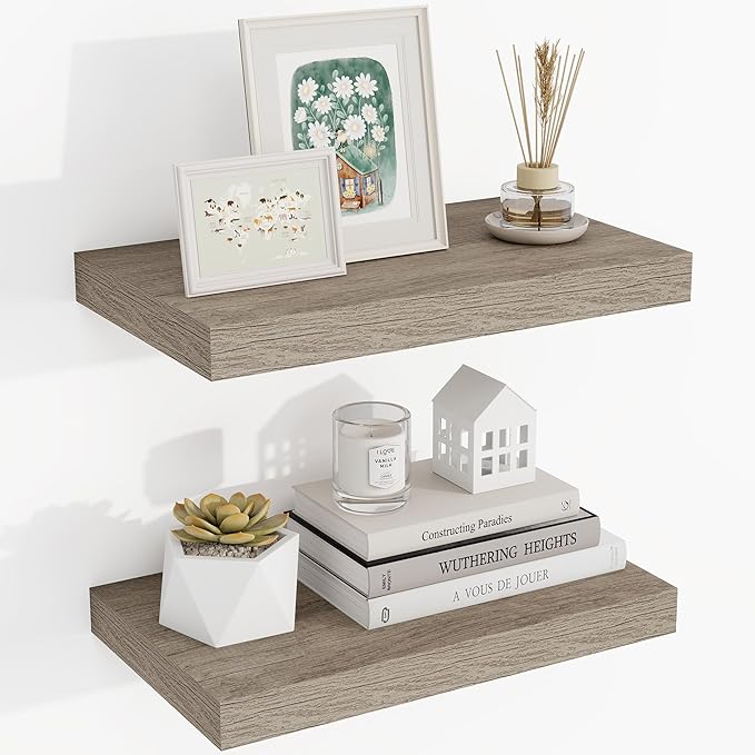Acovy 16 Inch Floating Shelves, 3D Textured Wood Grain, Wooden Shelves