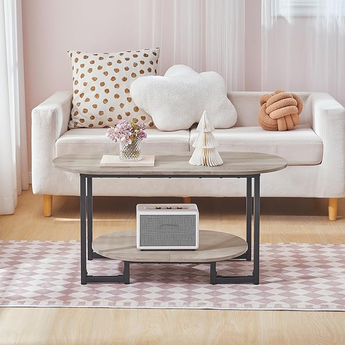 HOOBRO Coffee Table for Living Room, Oval Small Coffee Table