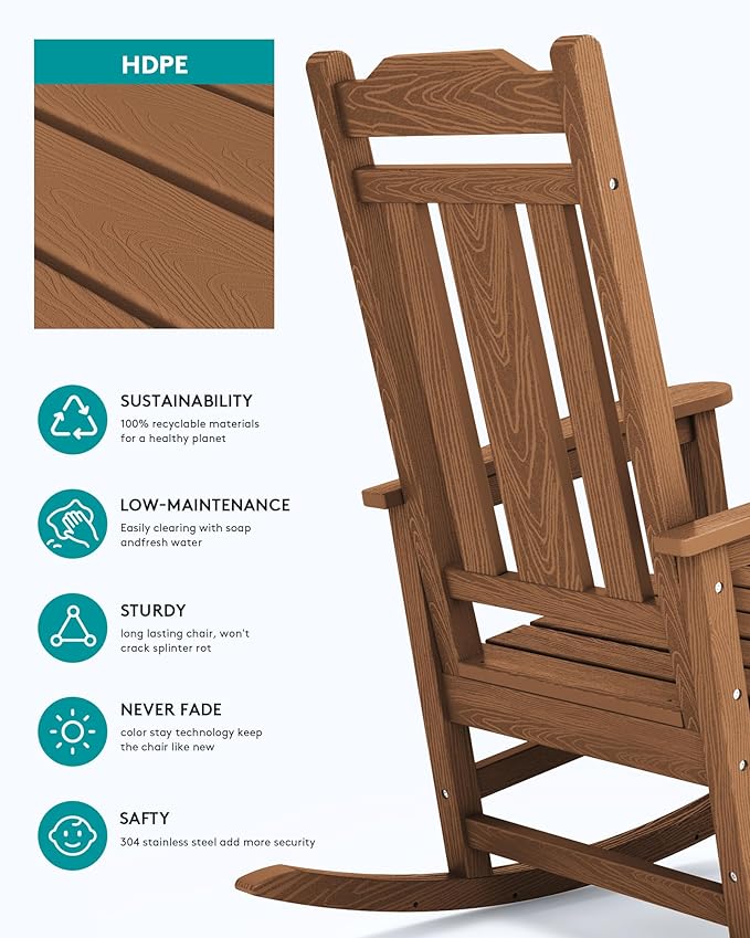 SERWALL Oversized Rocking Chair Set of 2 Outdoor, HDPE Outdoor Rocking Chairs