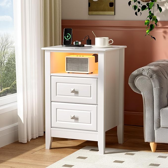Bonnlo White Nightstand Set of 2
