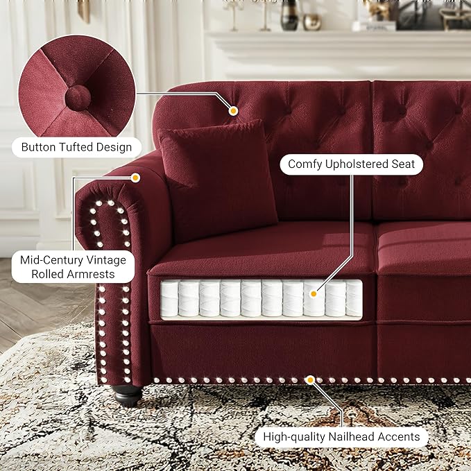 KEIKI 63" Velvet Chesterfield Sofa