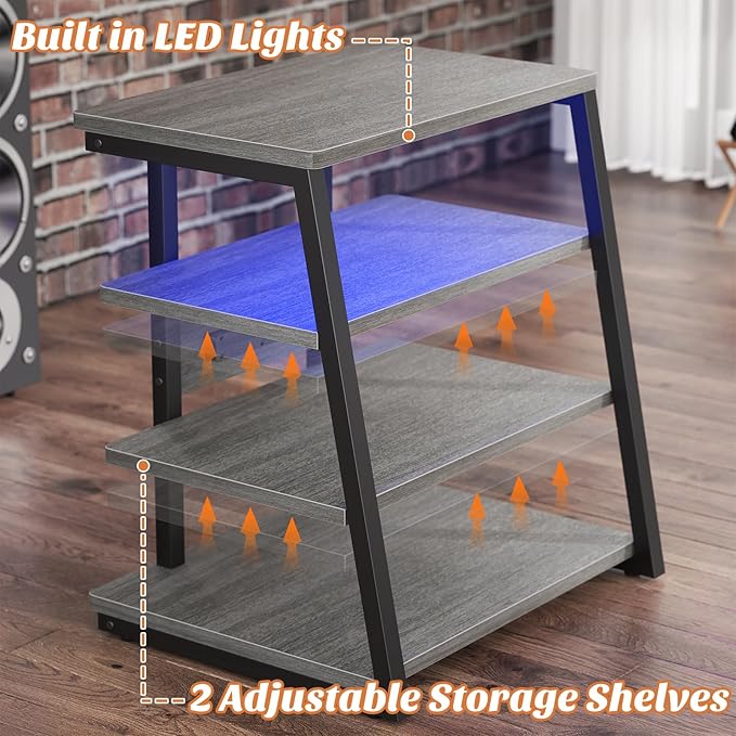 Besiost AV Media Stand with Outlets, Media Console with LED Lights, Stereo