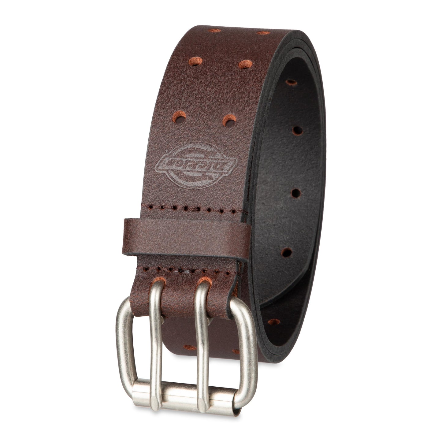 Dickies Work Belt for Men - Leather with Double Prong Buckle for Jeans and Heavy Duty Construction,Brown,36