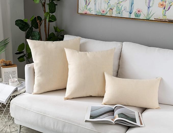 Stellhome Burlap Throw Pillow Covers Solid Farmhouse Linen Pillowcase