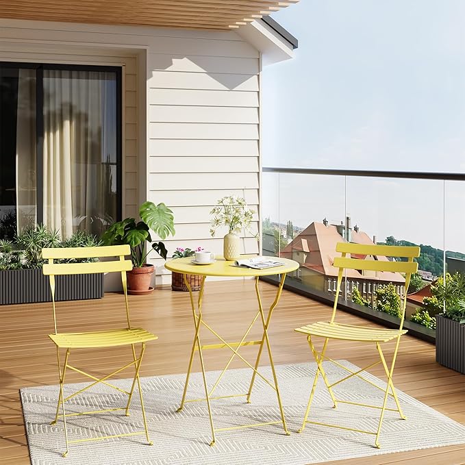 Bistro Table and Chairs Set of 2, 3 Piece Outdoor/Indoor Folding Patio Bistro