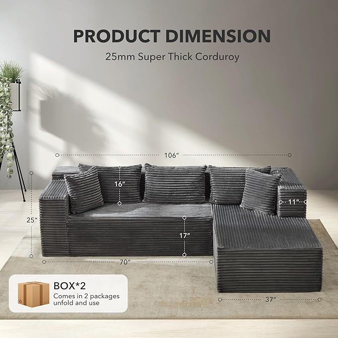 106” Modular Sectional Sofa, Cloud Sectional Couch