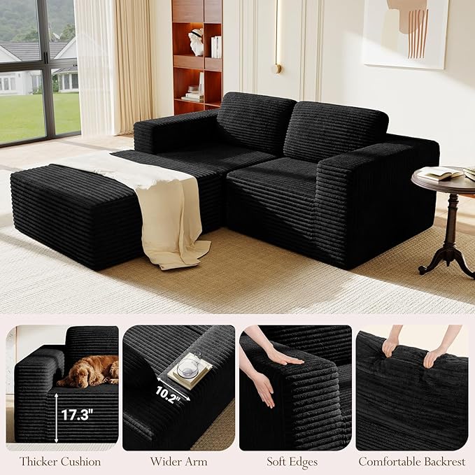 Vesgantti 80" Modular Sectional Sofa, Corduroy Cloud Couch