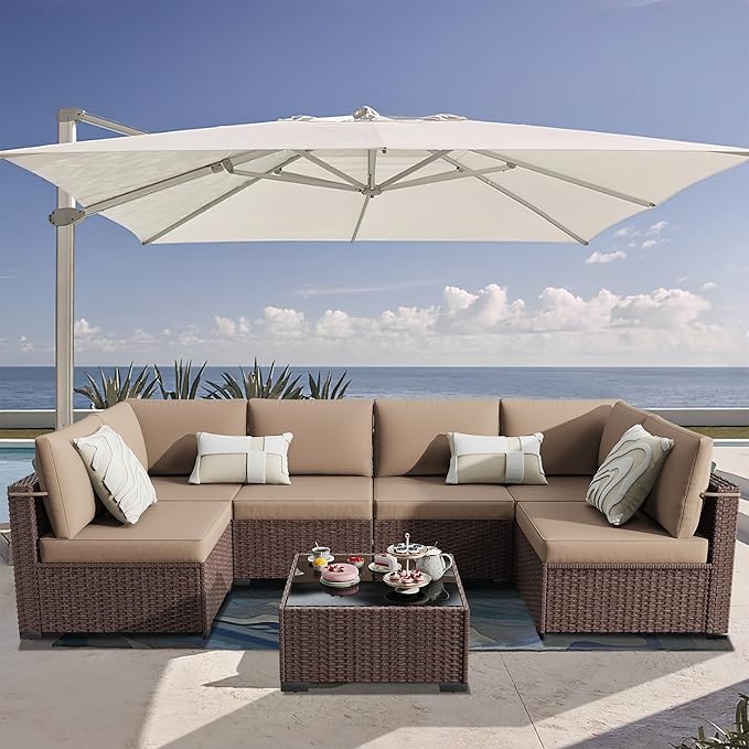 KIGOTY 7-Piece Patio Furniture Set, All-Weather PE Rattan Outdoor Sectional Sofa