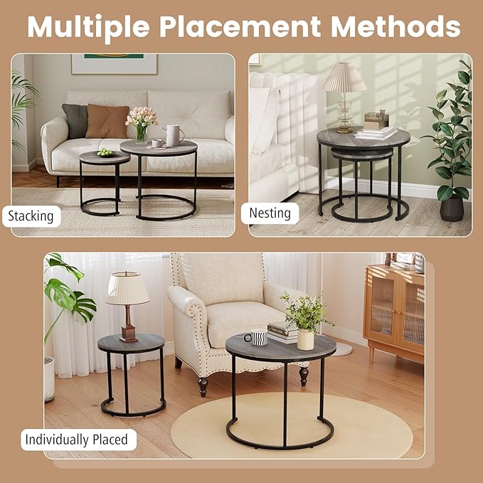 Giantex Nesting Coffee Table Set of 2, Round Stacking Side Tables