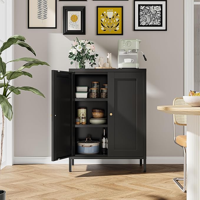 Bevivog Small Bathroom Storage Cabinet, Metal Floor Cabinets Sideboard