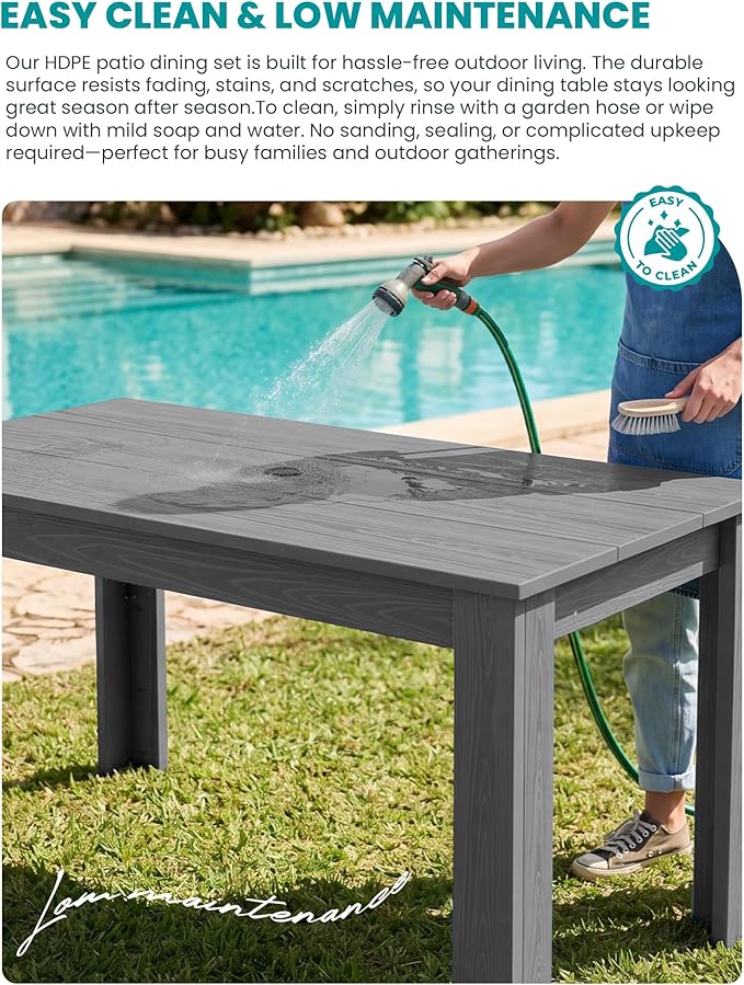 SERWALL HDPE Dining Set for 8: 2 Umbrella Hole Tables + 8 Chairs. Includes 8