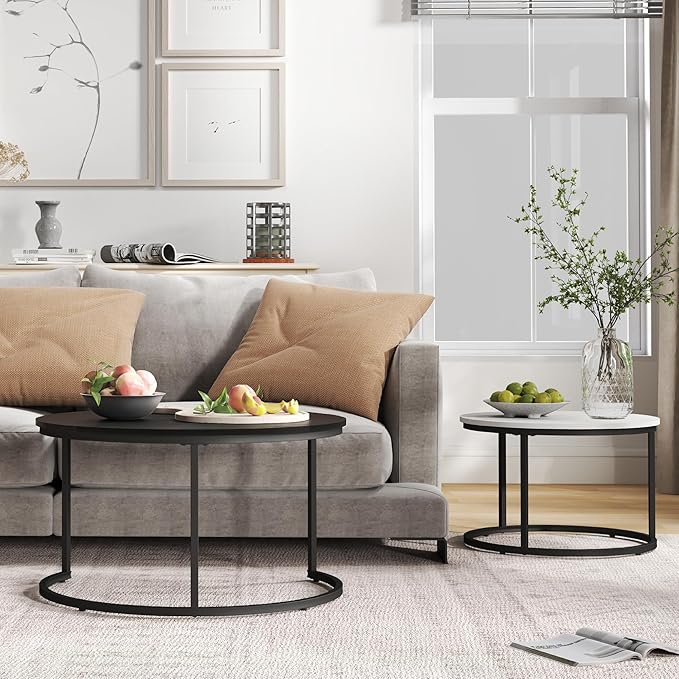 Otterease Nesting Tables Set of 2, 31.5" Round Coffee Table, Small Nesting